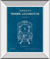 Locomotive Blueprint II By Wild Apple Portfolio - Mirror Framed Print Wall Art - Blue