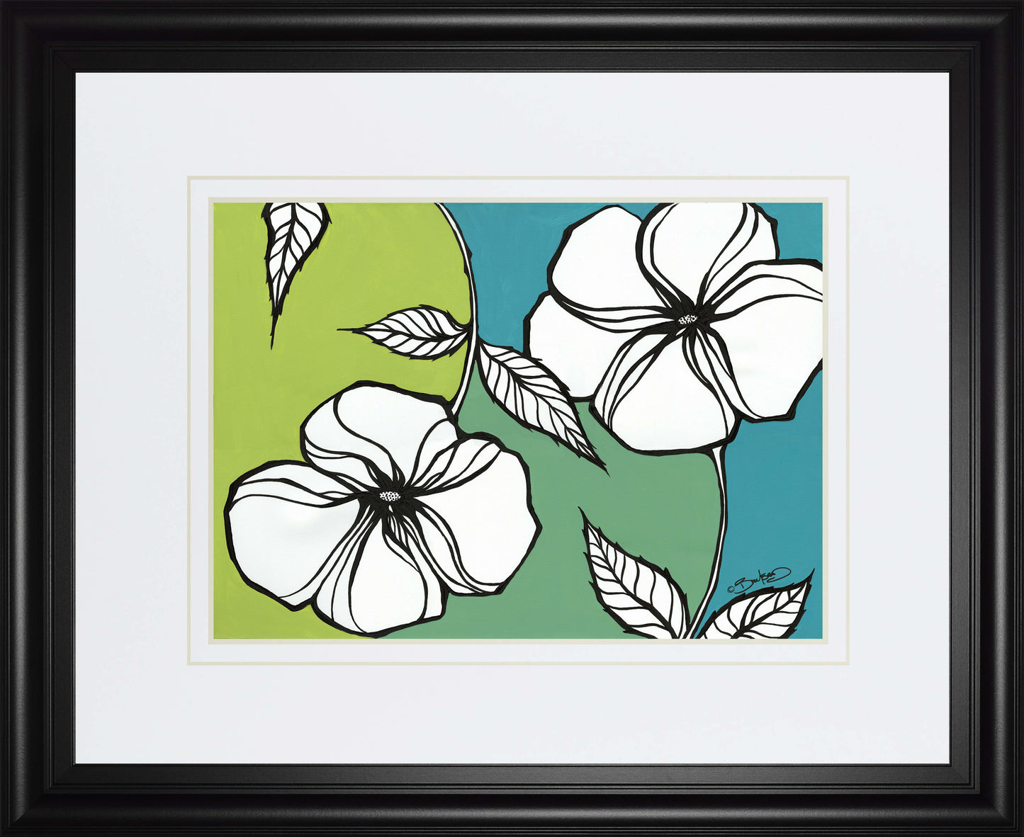 Flowers In Unity - Teal By David Bromstad - Framed Print Wall Art - Blue