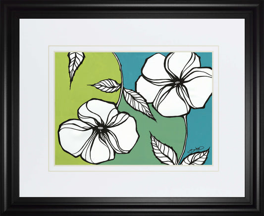 Flowers In Unity - Teal By David Bromstad - Framed Print Wall Art - Blue