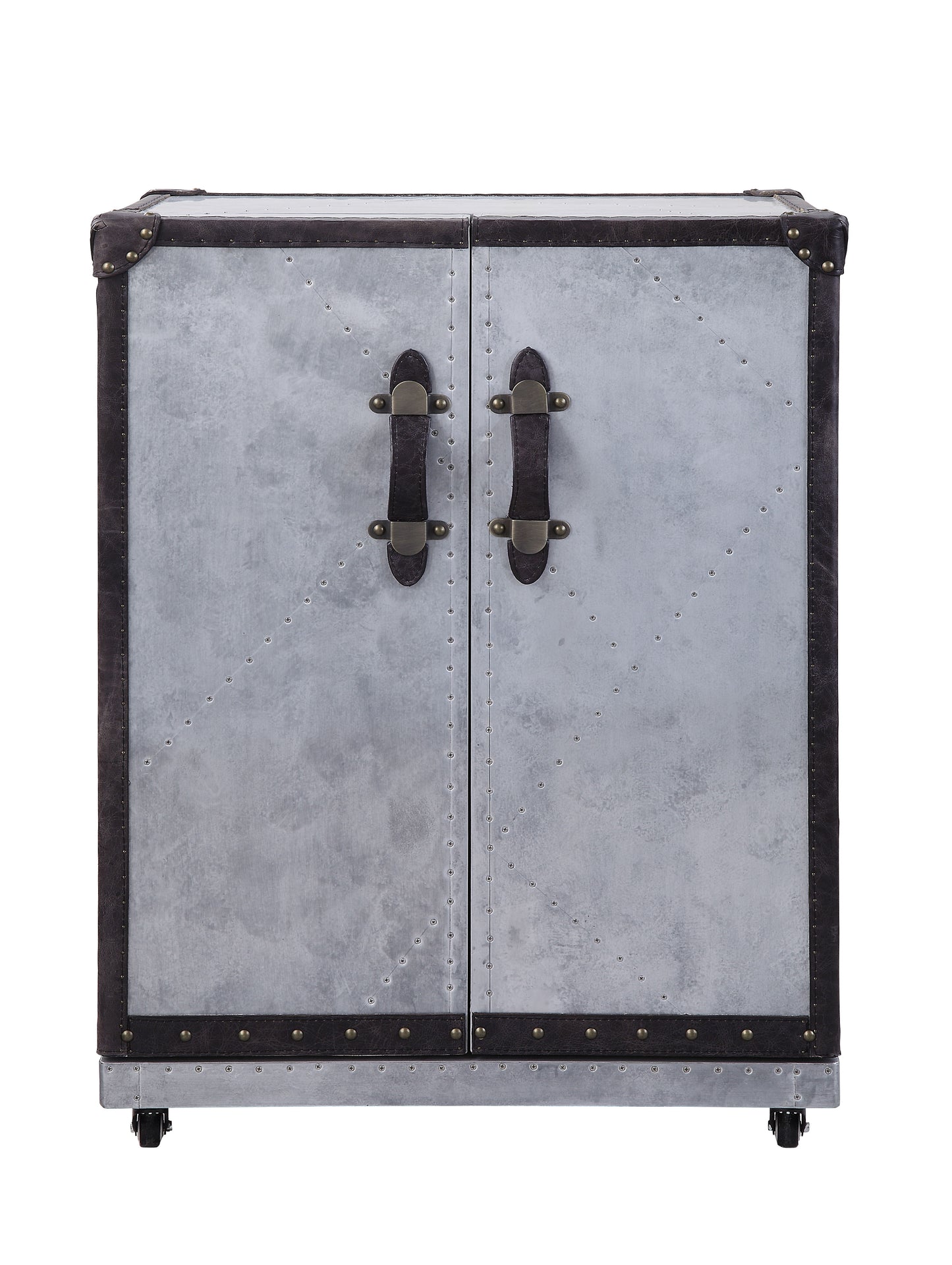 Brancaster - Wine Cabinet - Antique Ebony Top Grain Leather & Aluminum