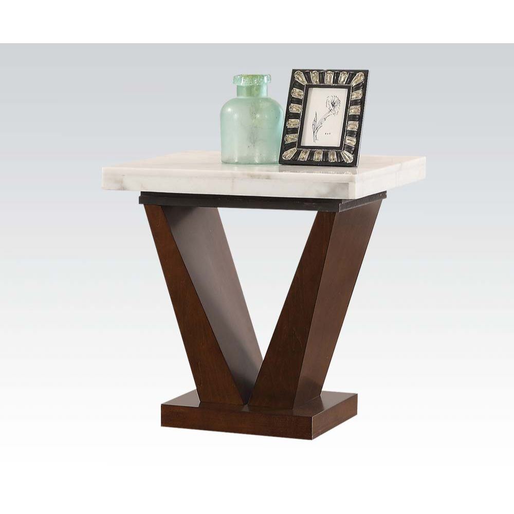 Forbes - End Table - White Marble & Walnut