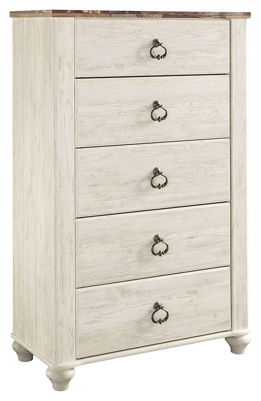 Willowton - Five Drawer Chest - Brown / Beige / White