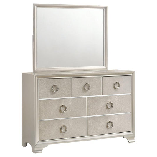 Salford - 7-Drawer Dresser With Mirror - Metallic Sterling