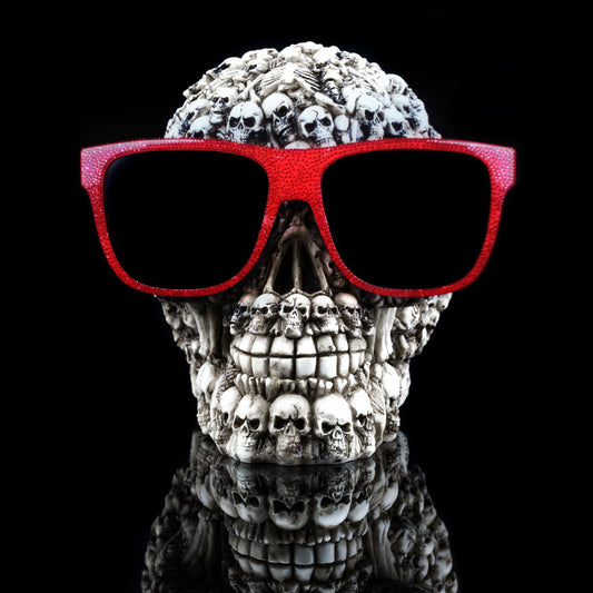 Tempered Glass With Foil & Rhinestones - Skulls On Skulls - Black